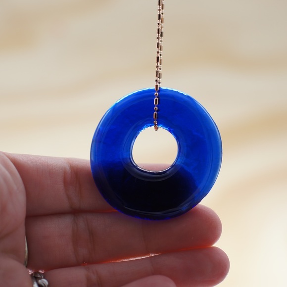 Wine Glass Necklace Cobalt Blue Upcycled Jewelry Sustainable Handmade Seaglass - Picture 9 of 9